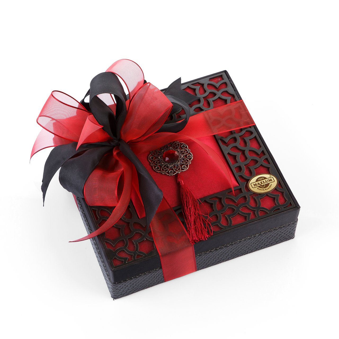 Ahşap Desenli Kadife ve Deri Kutu (Kare-Siyah)