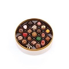 Ahşap Desenli Kadife ve Deri Kutu (Yuvarlak-Krem)