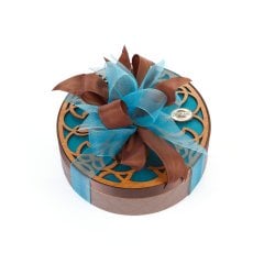 Ahşap Desenli Kadife ve Deri Kutu (Yuvarlak-Kahverengi)