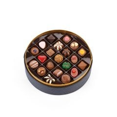 Ahşap Desenli Kadife ve Deri Kutu (Yuvarlak-Siyah)