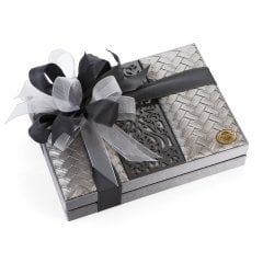 Ahşap Desenli Kadife ve Deri Kutu (Dikdörtgen-Gümüş)