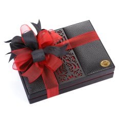 Ahşap Desenli Kadife ve Deri Kutu (Dikdörtgen-Siyah)