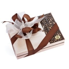 Ahşap Desenli Kadife ve Deri Kutu (Dikdörtgen-Krem)