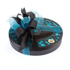 Ahşap Desenli Kadife ve Deri Kutu (Oval-Siyah)