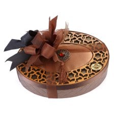 Ahşap Desenli Kadife ve Deri Kutu (Oval-Kahverengi)