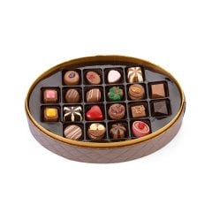 Ahşap Desenli Kadife ve Deri Kutu (Oval-Kahverengi)