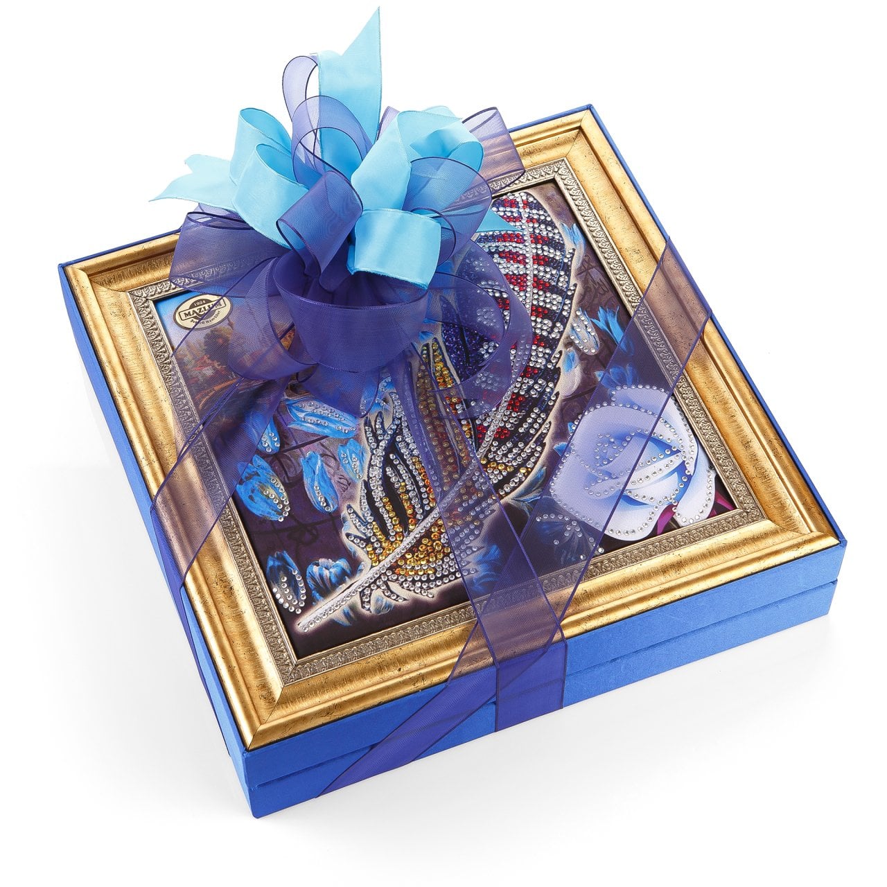 Tablo Serisi Taşlı Kadife Büyük Kutu (Gül ve Tüy)